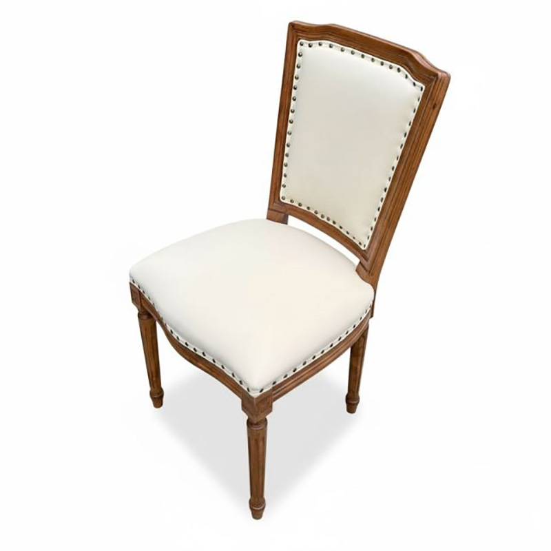 Ghế Louis lưng vuông bọc da gỗ cao su tự nhiên GA135