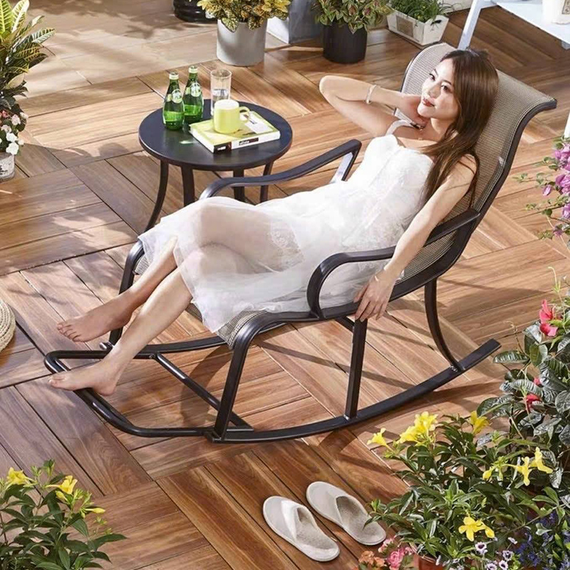 Bộ bàn ghế bập bênh nhôm đúc mặt lưới hàng nhập khẩu cao cấp GG984