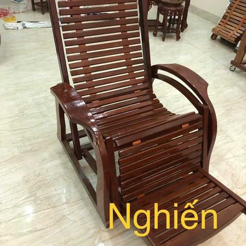Ghế lười bập bênh gỗ tự nhiên gấp gọn, dây nan GG236