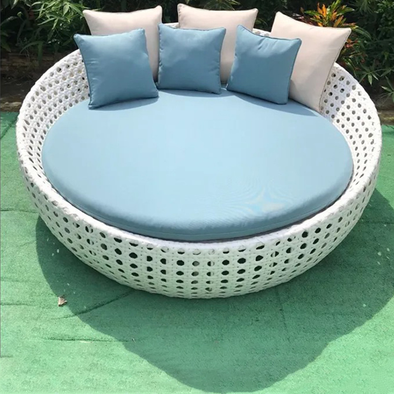 Giường tắm nắng hồ bơi, resort hình tròn mây nhựa đan mắt cáo GT067