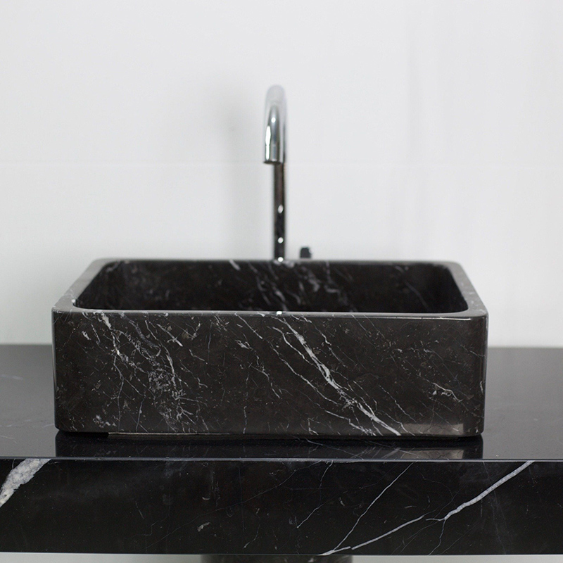 Bồn rửa Lavabo hình chữ nhật, đá đen vân trắng LA003