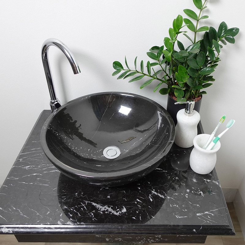 Bồn rửa mặt Lavabo đá đen nguyên khối D420xH140mm LA002