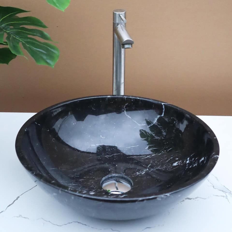 Bồn rửa mặt Lavabo đá đen nguyên khối D420xH140mm LA002