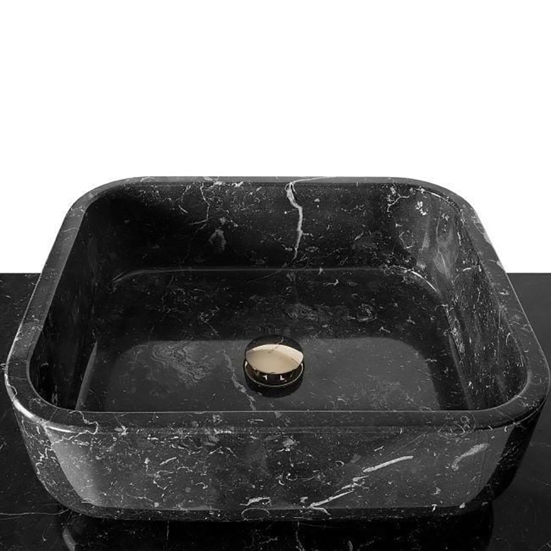 Chậu rửa Lavabo hình vuông đá đen tự nhiên nguyên khối LA009