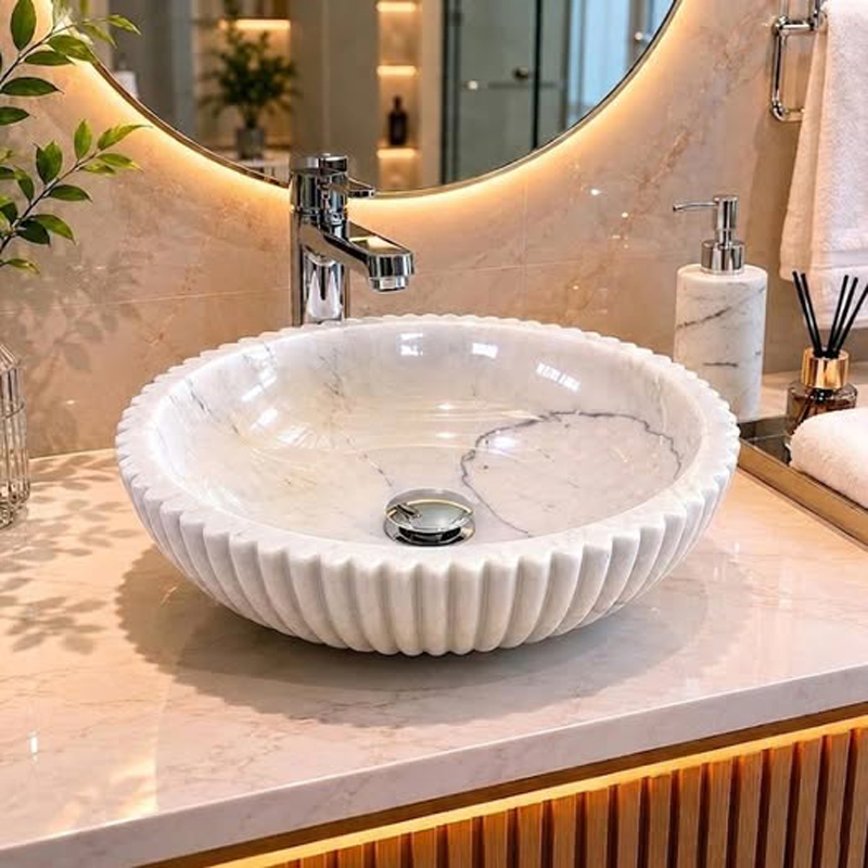  Chậu rửa mặt Lavabo đá cẩm thạch trắng Volakas tự nhiên cao cấp LA576