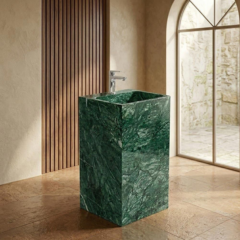  Chậu rửa mặt Lavabo hình trụ vuông đá Trắng Muối nguyên khối LA326