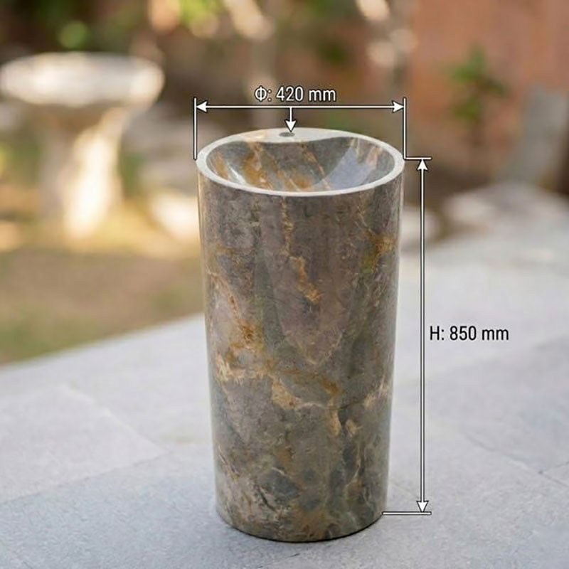  Chậu rửa mặt Lavabo liền vòi hình trụ tròn đá Cẩm Thạch tự nhiên nguyên khối LA924