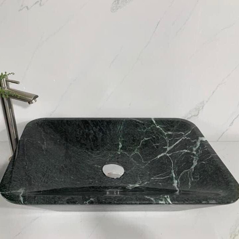 Lavabo cao cấp vát cạnh đá xanh Ấn Độ nguyên khối LA011