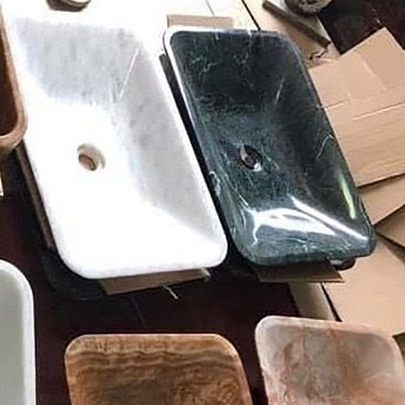 Lavabo cao cấp vát cạnh đá xanh Ấn Độ nguyên khối LA011