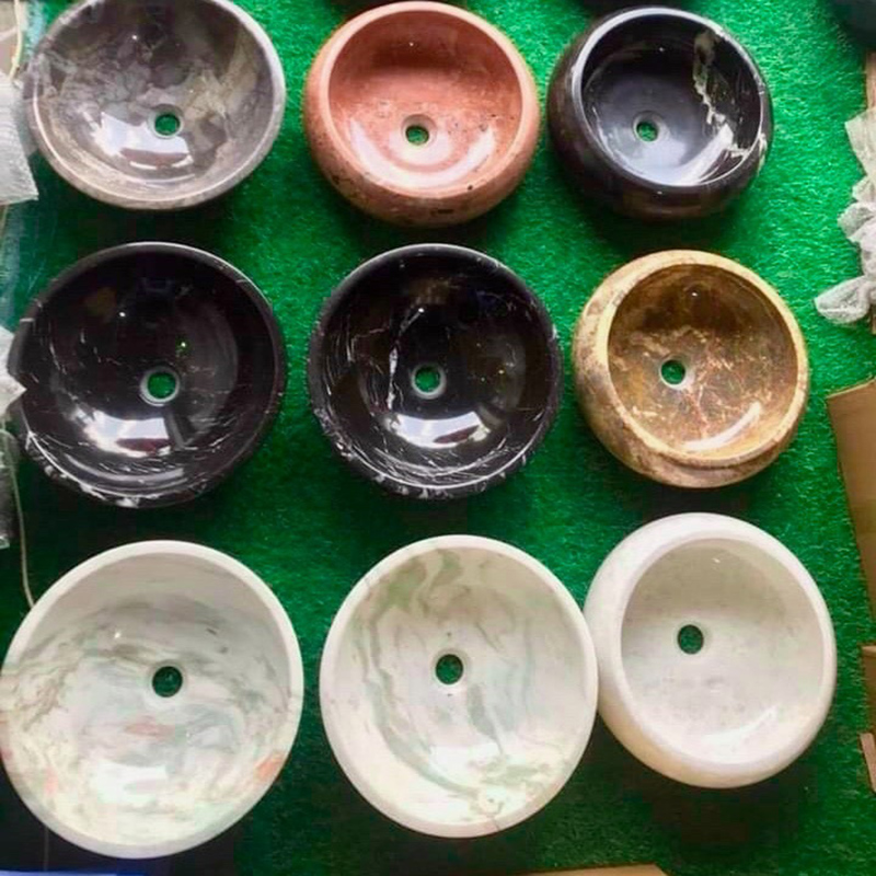 Lavabo đá da báo đỏ tự nhiên hình tròn đặt bàn LA516