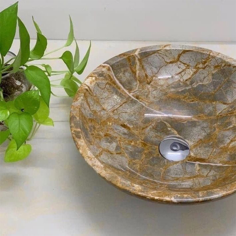 Lavabo tròn đá cẩm thạch Thanh Hóa nguyên khối màu ghi LA013