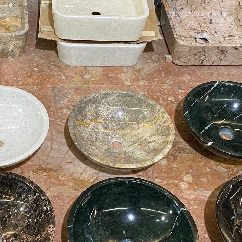 Lavabo tròn đá cẩm thạch Thanh Hóa nguyên khối màu ghi LA013