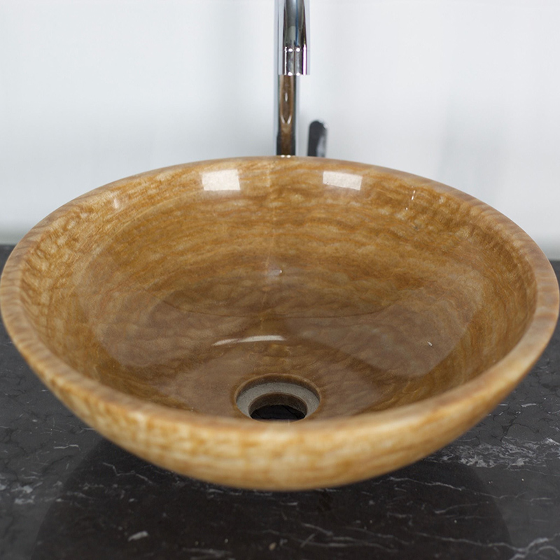 Lavabo tròn đá mộc thạch tự nhiên nguyên khối D420xH140mm LA008