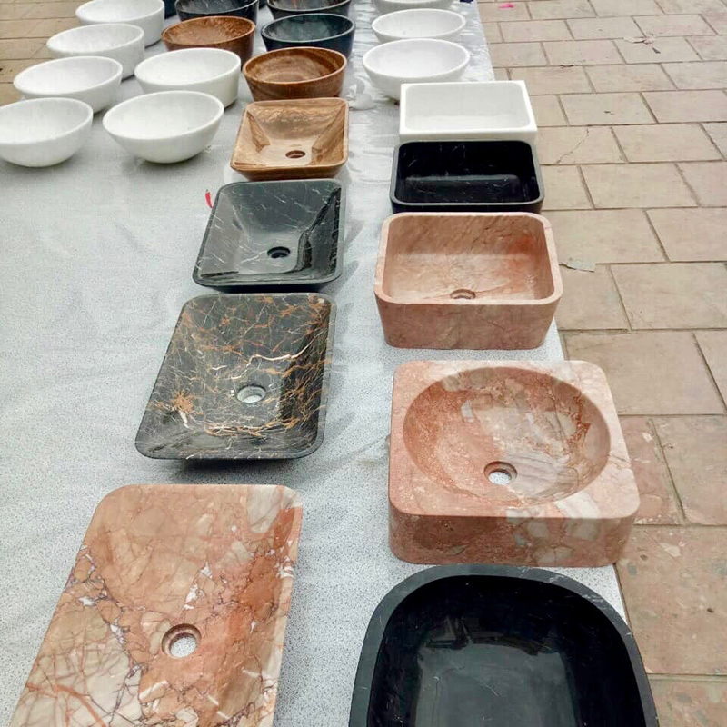 Lavabo vuông đá Cẩm Thạch trắng tự nhiên kích thước: 43*43*14cm LA252