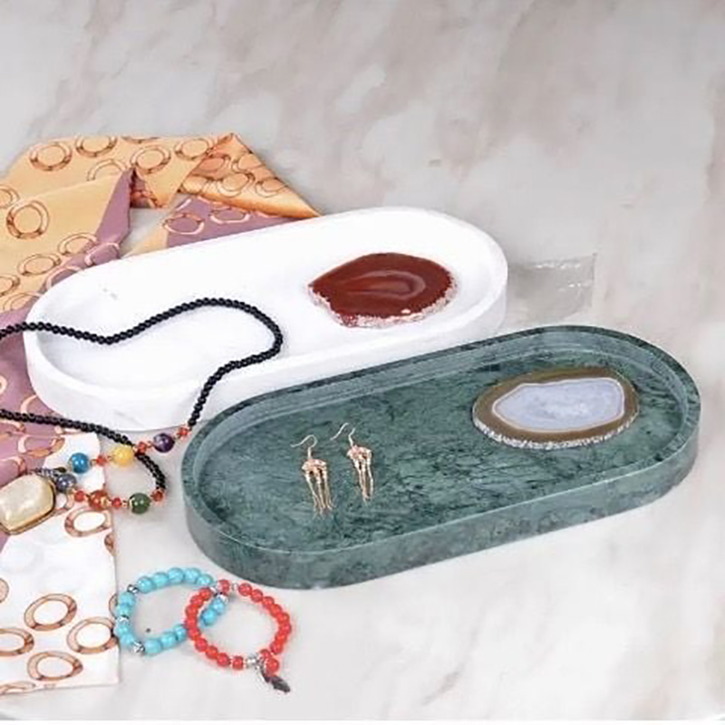 Khay đá marble hình ovan trang trí phòng tắm đá xanh Ấn Độ PT010