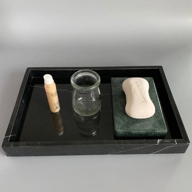 Khay đá marble hình chữ nhật, đá đen tia chớp trang trí phòng tắm PT007