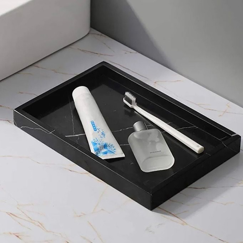 Khay đá marble hình chữ nhật, đá đen tia chớp trang trí phòng tắm PT007