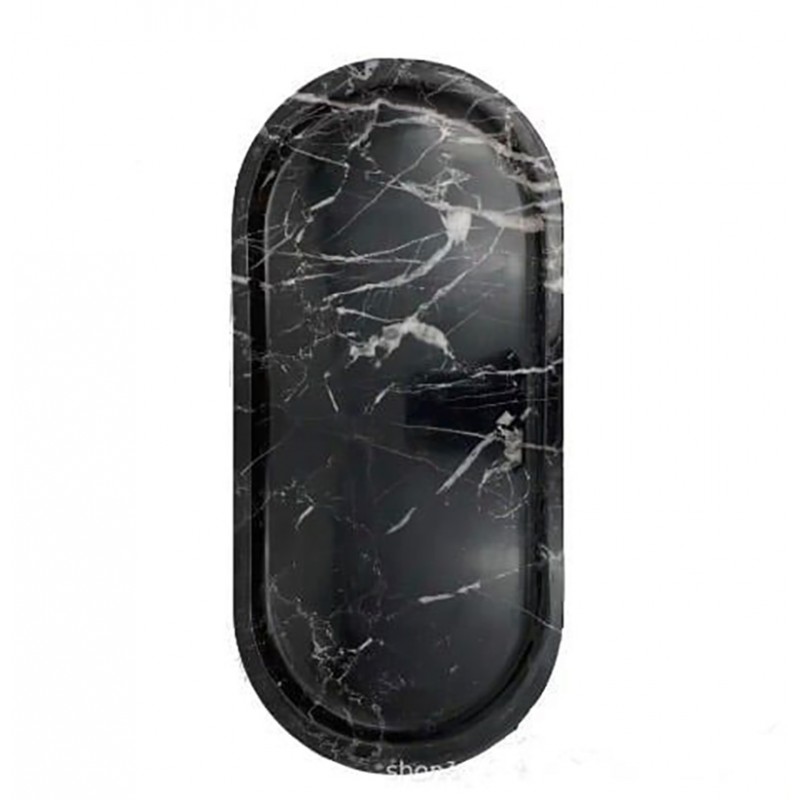 Khay đá marble hình oval đá đen vân trắng decor khách sạn, resort, spa, homestay PT017