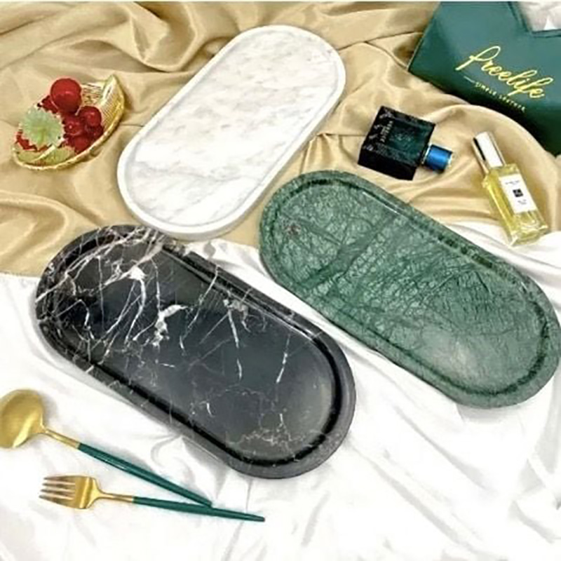 Khay đá marble hình oval đá đen vân trắng decor khách sạn, resort, spa, homestay PT017