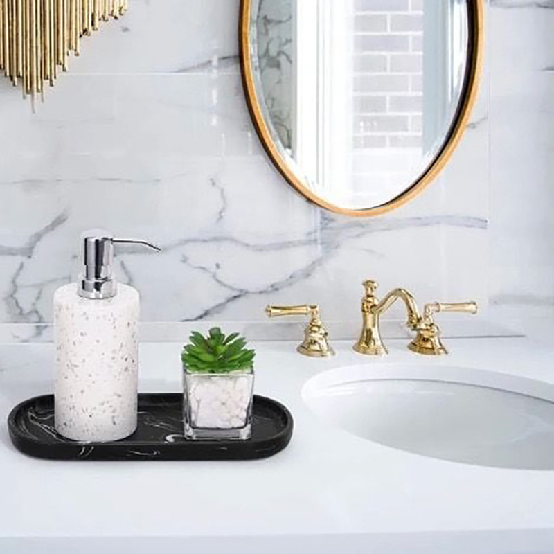 Khay đá marble hình oval đá đen vân trắng decor khách sạn, resort, spa, homestay PT017