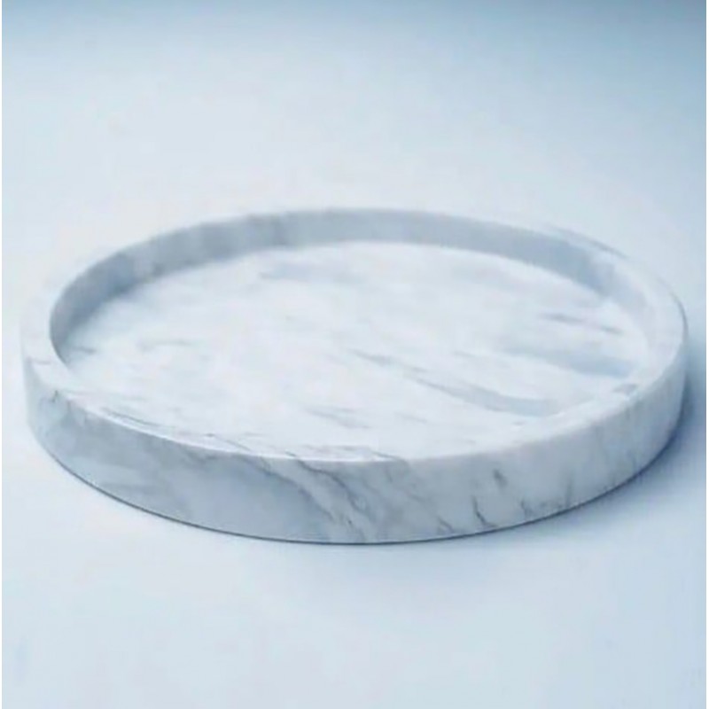  Khay đá marble hình tròn, đá trắng vân mây D30cm decor phòng bếp phòng tắm PT008