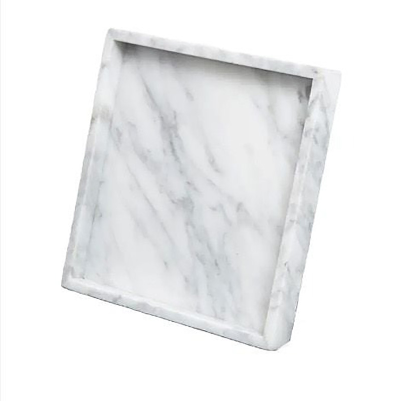 Khay đá marble quà tặng cao cấp hình vuông, đá trắng vân mây PT013