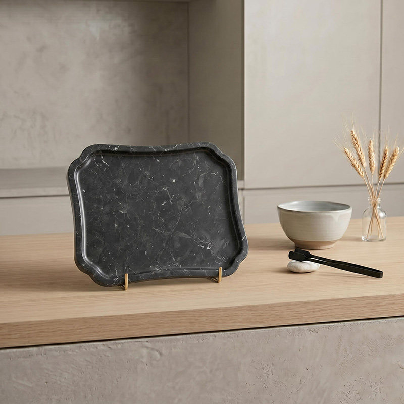 Khay đựng đồ trang điểm phòng ngủ phòng tắm bằng đá đen Nero Marquina tự nhiên PT081