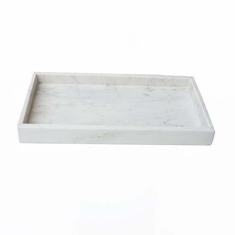 Khay đựng đồ trang sức đá marble hình chữ nhật đá trắng vân mây PT015