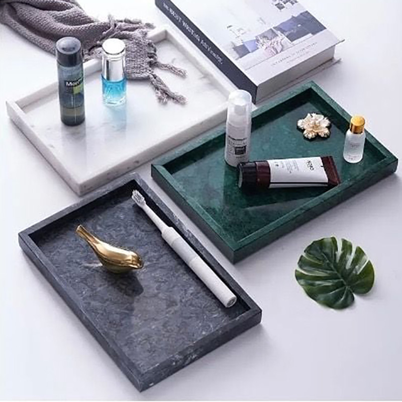 Khay đựng đồ trang sức đá marble hình chữ nhật đá trắng vân mây PT015