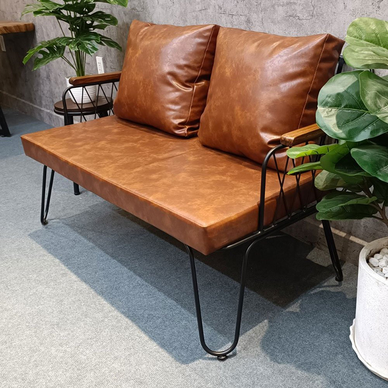 Ghế sofa băng đẹp cho quán cafe khung sắt mặt đệm da Simili SF630