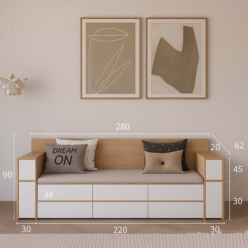 Ghế sofa bệt gỗ công nghiệp đệm da có ngăn kéo SF695