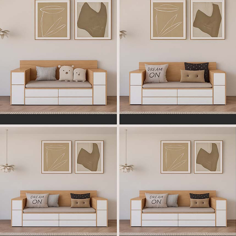 Ghế sofa bệt gỗ công nghiệp đệm da có ngăn kéo SF695