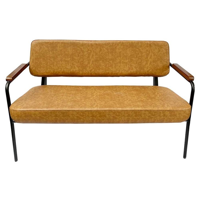 Ghế sofa băng khung sắt tay viền gỗ nệm da SF625