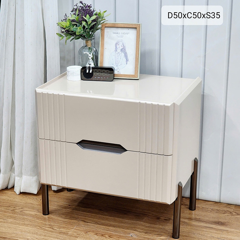 Tab đầu giường 2 ngăn kéo màu trắng ngà hiện đại TD295