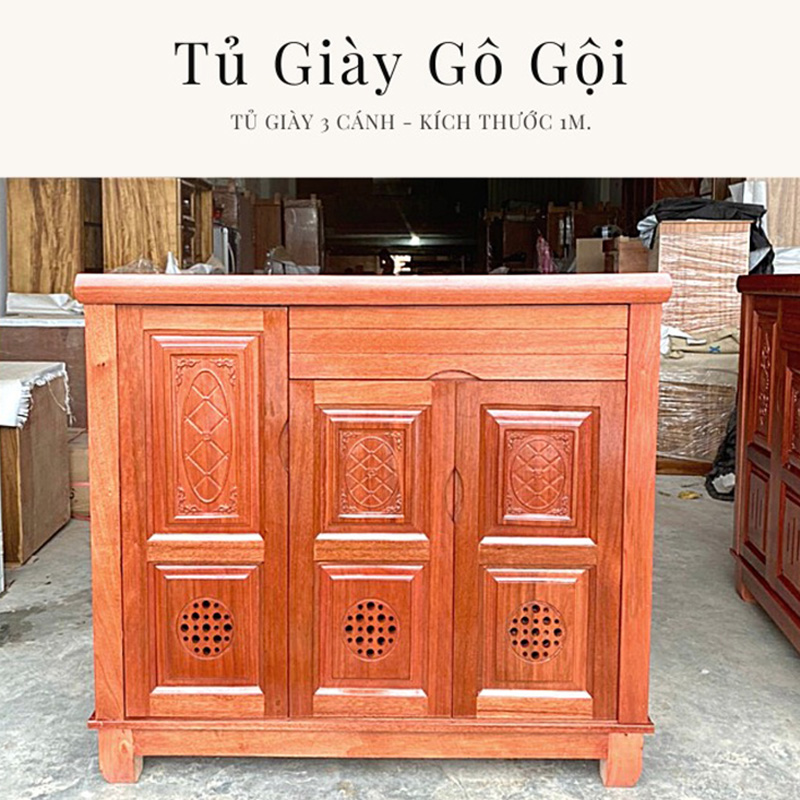 Tủ  giầy gỗ Gội 3 cánh lưu trữ giày dép một cách hiệu quả TG641