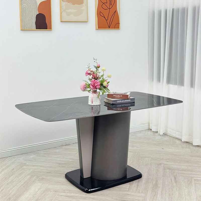 Bàn ăn chân trụ gỗ cao cấp kết hợp với mặt đá ceramic BA213
