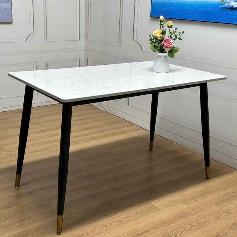 Bàn ăn mặt gỗ giả đá chữ nhật 120x70cm chân sắt BA600