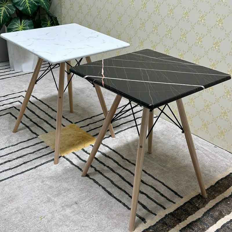 Bàn cafe vuông gỗ HDF giả đá chân gỗ đan GC967