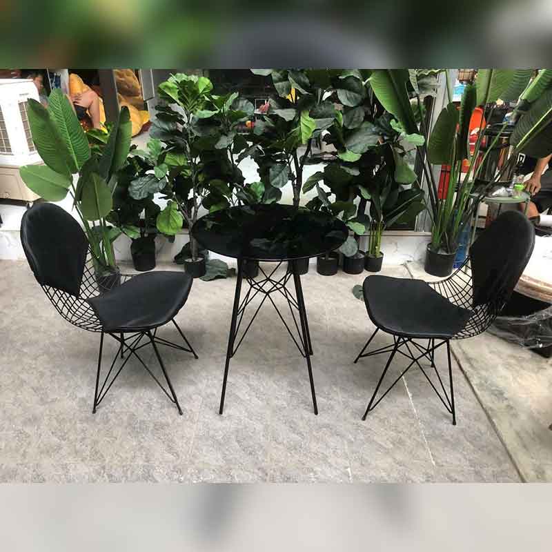 Bộ bàn ghế cafe khung sắt mặt ghế bọc nệm da PU GC997