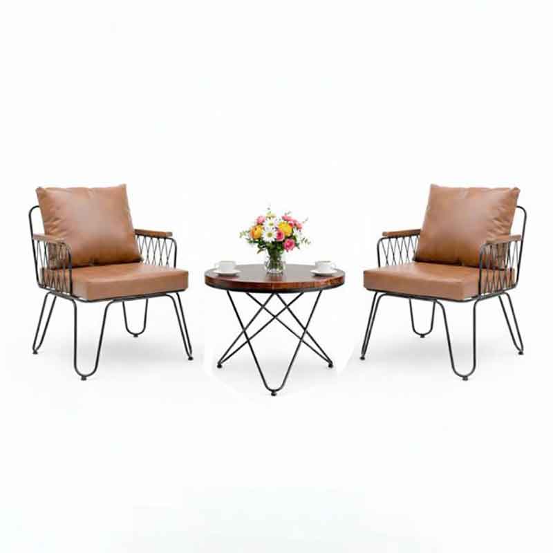 Combo bàn sofa tròn chân chữ V kết hợp 2 ghế sofa chân sắt GC989