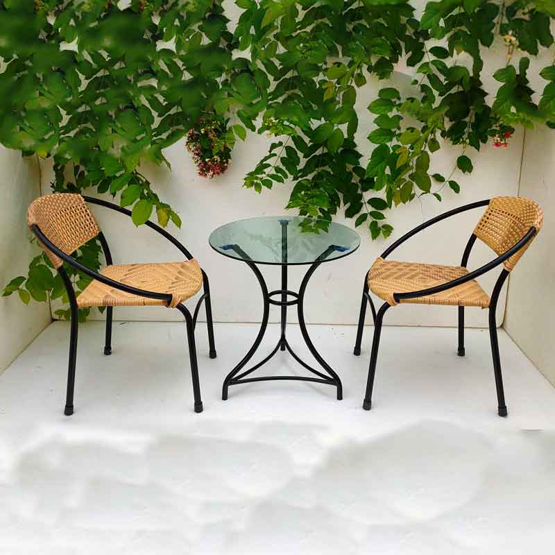 Bàn ghế cafe sắt decor kết hợp mây nhựa BM538