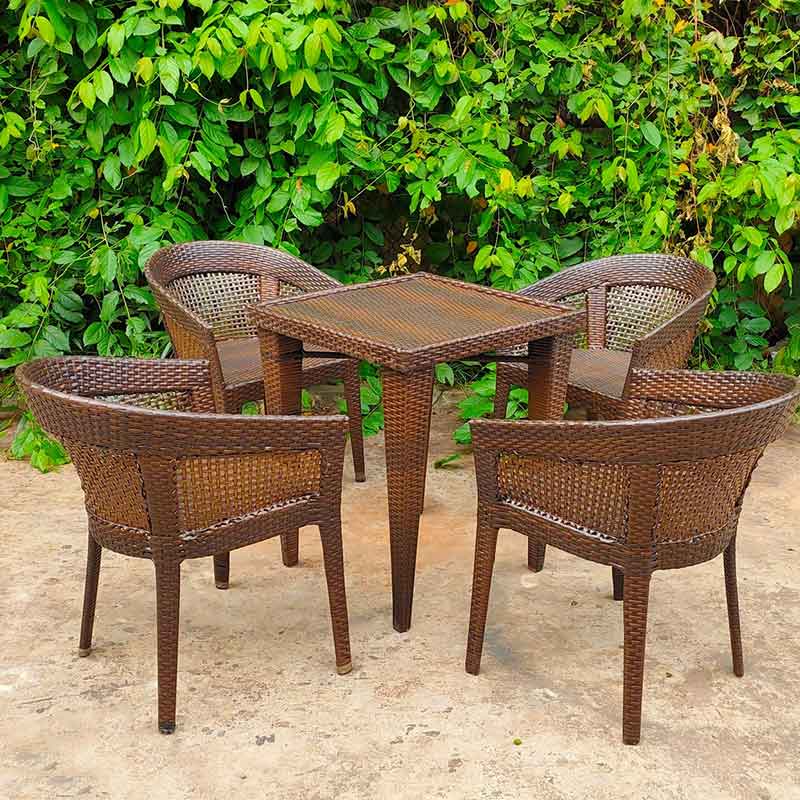 Bàn ghế mây nhựa 4 ghế 1 bàn đan thủ công BM528