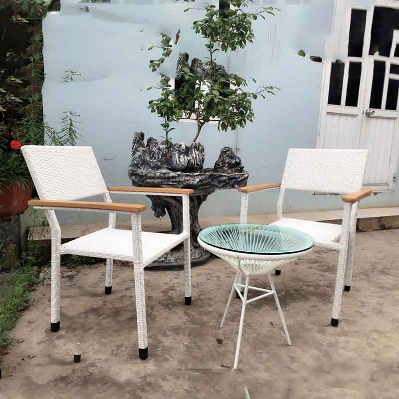 Bàn ghế nhựa giả mây cafe sân vườn rẻ bền đẹp BM536
