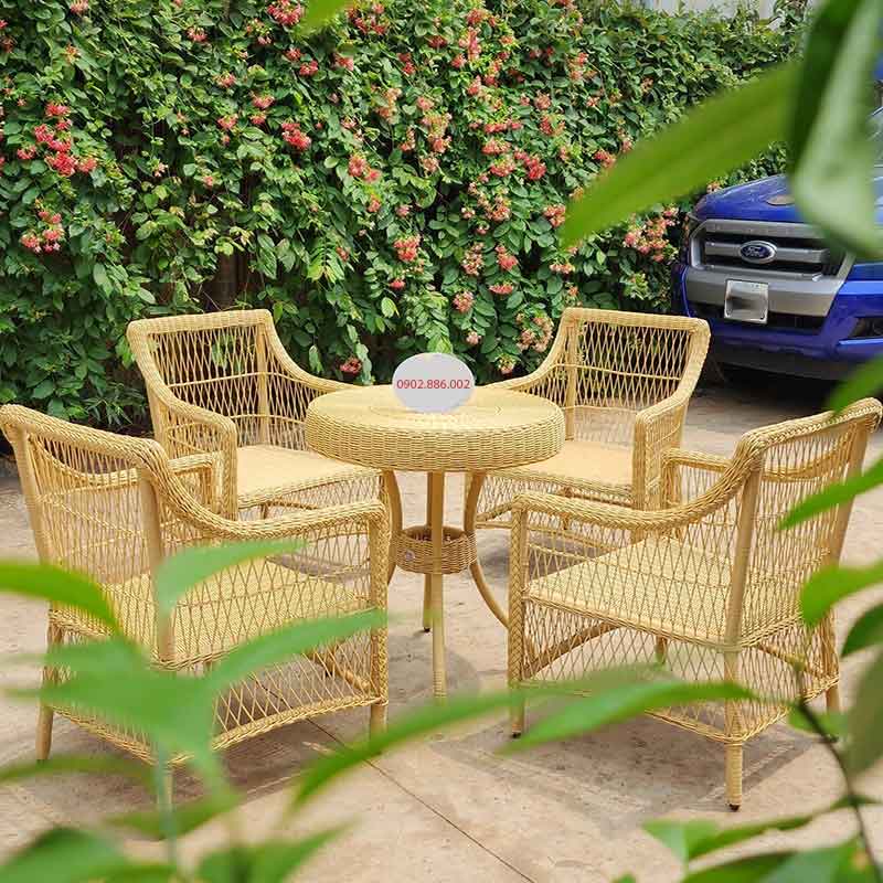 Bàn ghế nhựa giả mây DIANA đan chéo đẹp mắt BM529