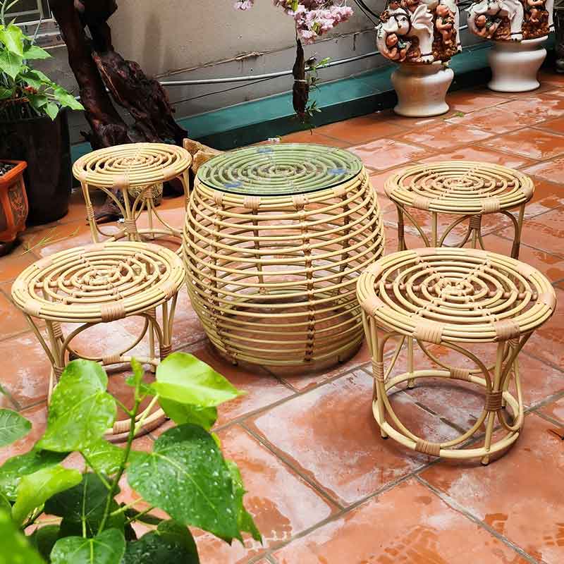 Bộ bàn ghế đôn mây nhựa thưởng trà cafe sân vườn BM534