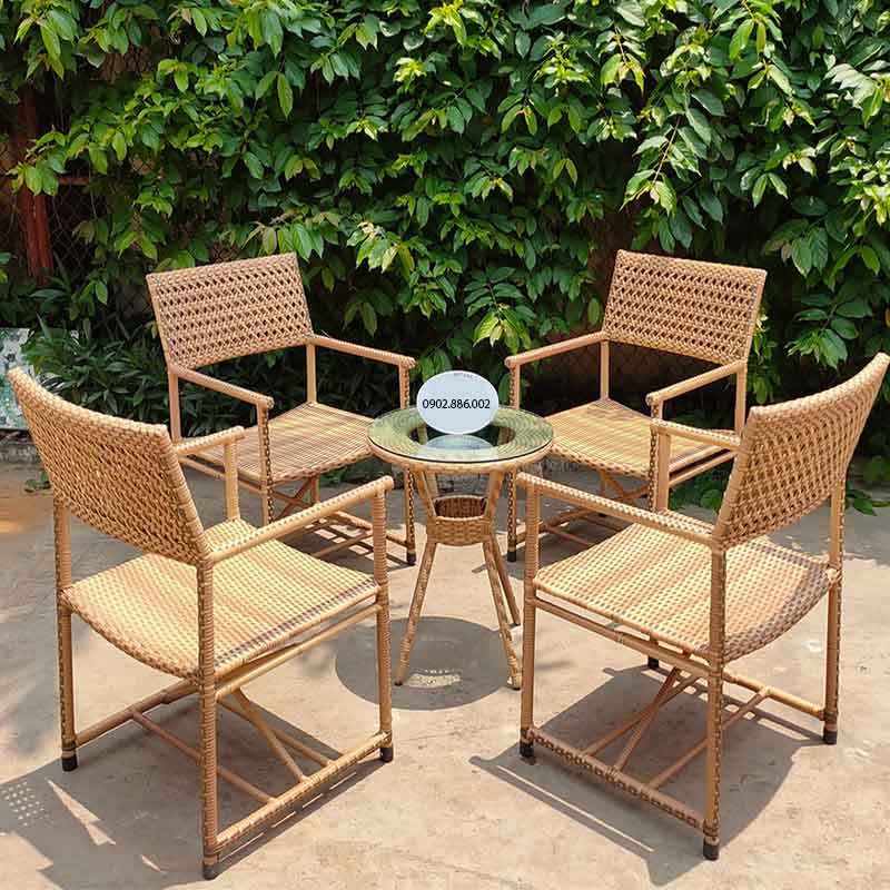 Bộ bàn ghế nhựa giả mây đan thủ công tinh tế BM547