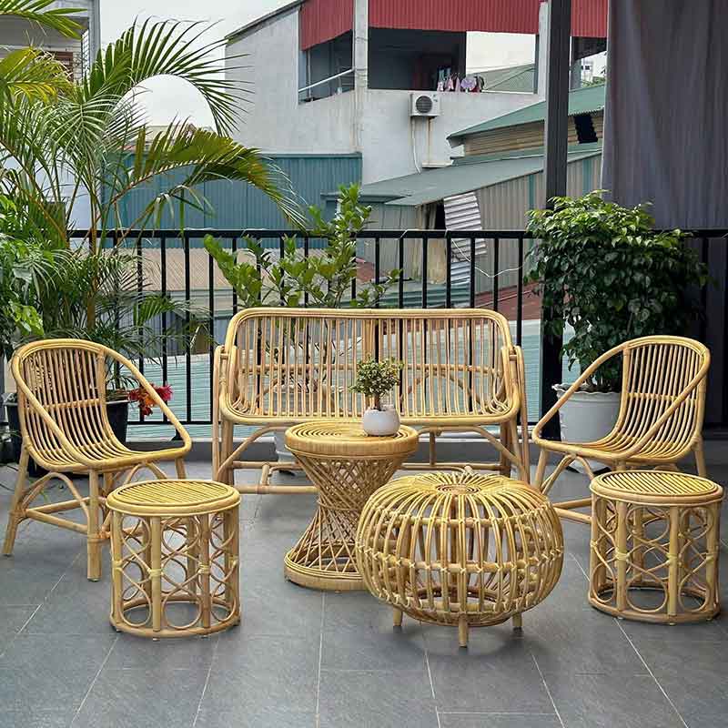 Bộ bàn ghế sofa mây tự nhiên cao cấp decor phòng khách BM483