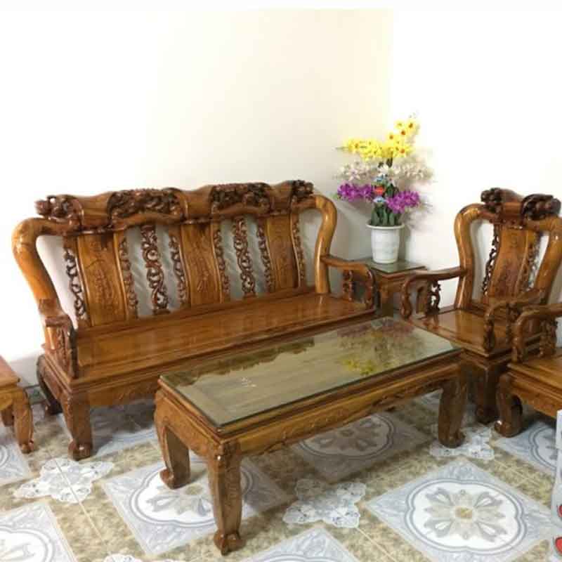 Bộ bàn ghế phòng khách Minh Quốc Đào gỗ Gụ Ta tay 10 BK009
