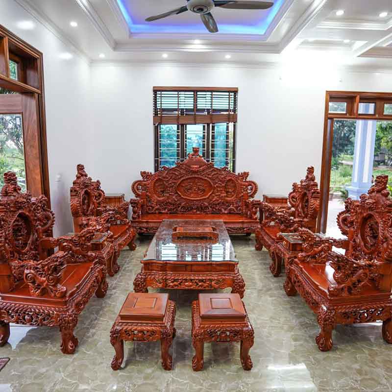 Bộ bàn ghế rồng đỉnh hương đỏ Lào 2m3 cực VIP BK168