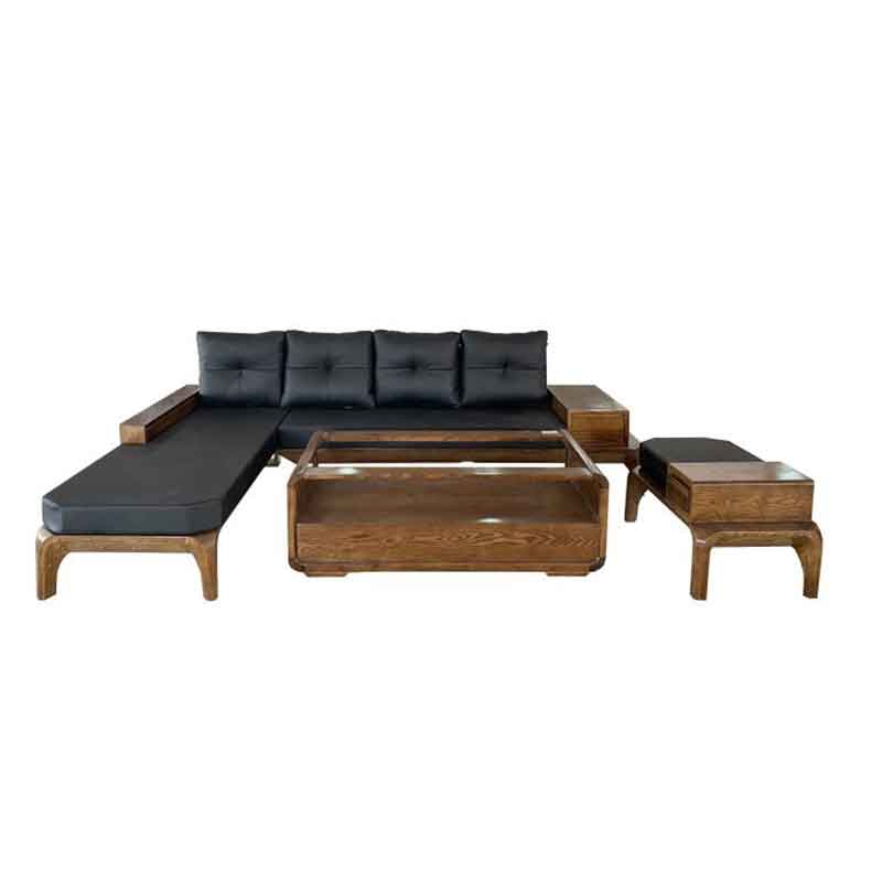 Sofa góc chân hươu gỗ sồi phun màu Óc Chó BK024